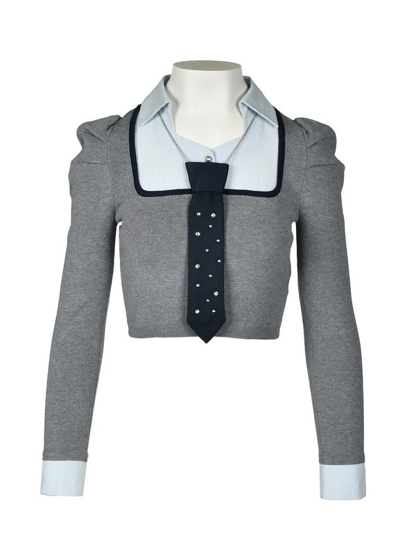 Bijou Tie Shirts Docking Knit 詳細画像 チャコール 1