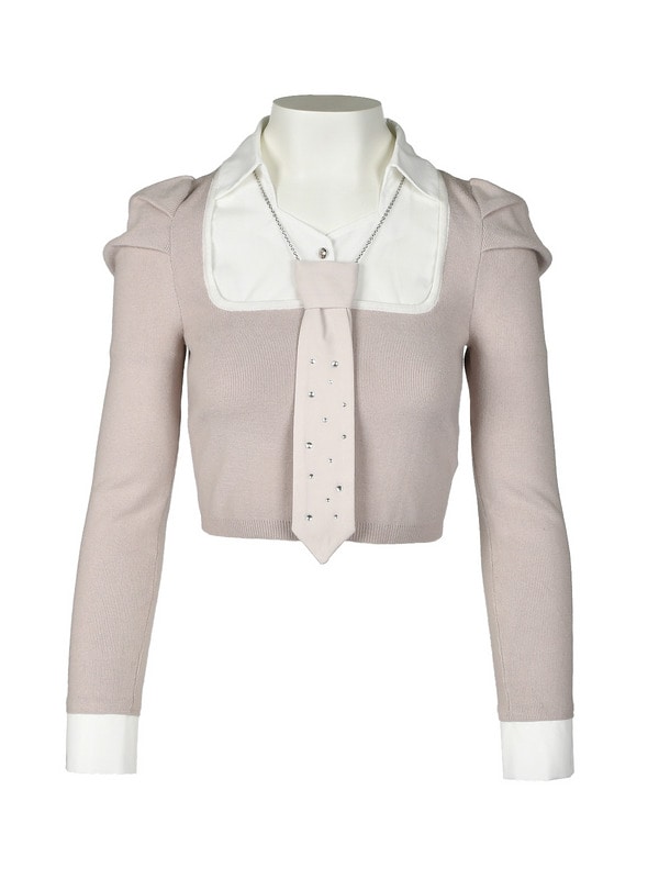 Bijou Tie Shirts Docking Knit 詳細画像 ピンク 1