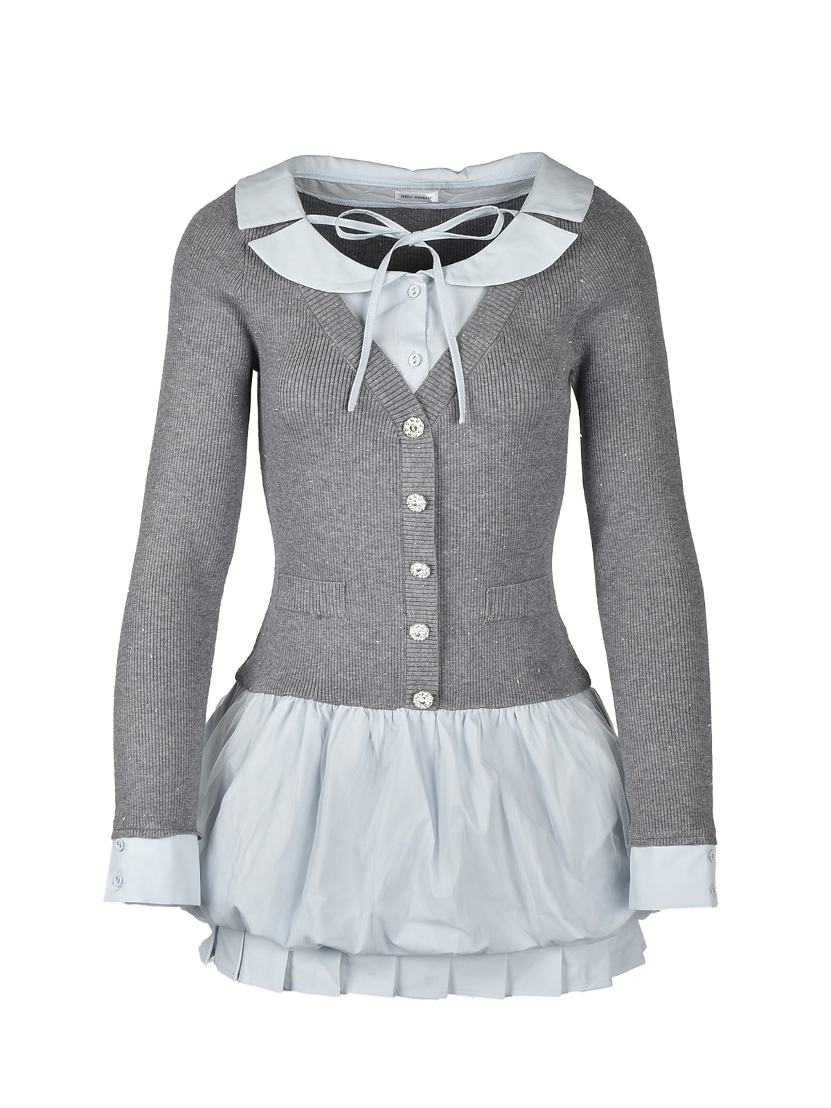 リリーエミュリ Shirt Docking Knit Onepiece Shirts Docking Balloon Knit Onepiece｜Rilly emulie
