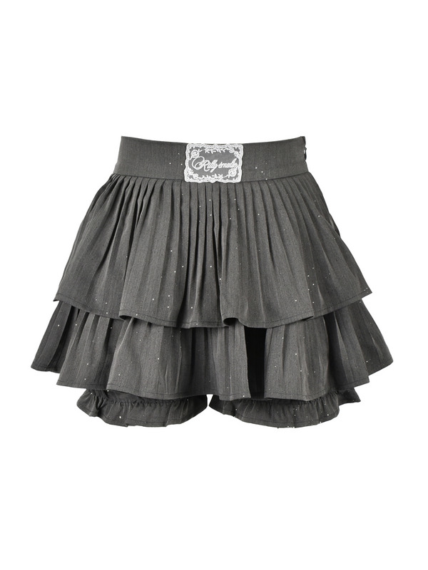 Double Pleats Mini Skirt 詳細画像 チャコール 1