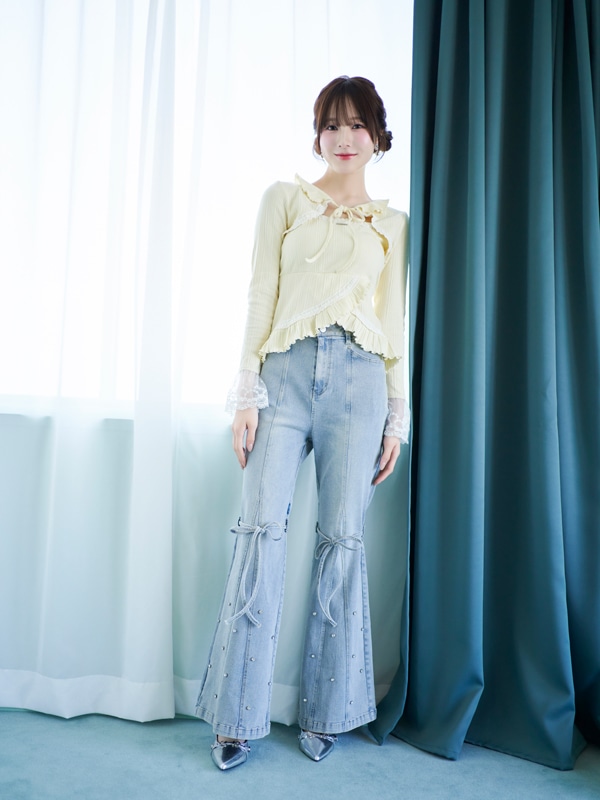 Bijou Ribbon Flare Denim 詳細画像 サックス 16