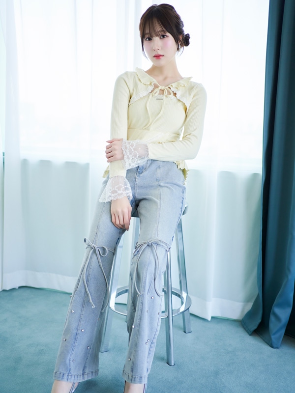 Bijou Ribbon Flare Denim 詳細画像 サックス 16