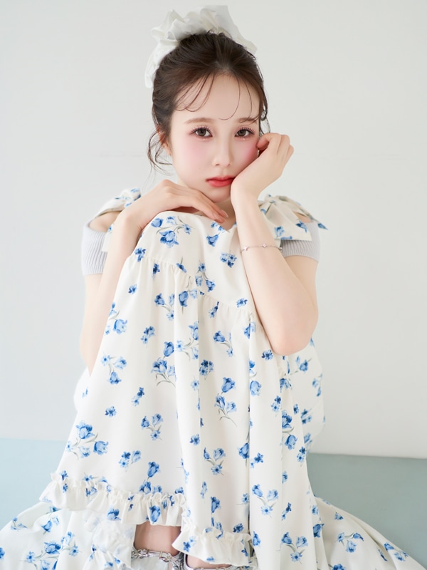Shoulder Ribbon Flower Knit Onepiece 詳細画像 ピンク 16
