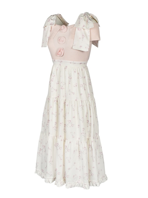 Shoulder Ribbon Flower Knit Onepiece 詳細画像 ピンク 16