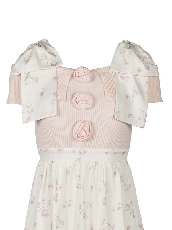 Shoulder Ribbon Flower Knit Onepiece 詳細画像 ピンク 16