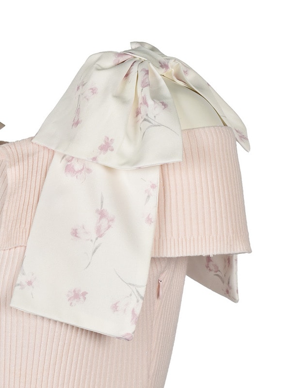 Shoulder Ribbon Flower Knit Onepiece 詳細画像 ピンク 16