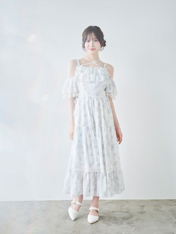 Bust Frill Openshoulder Long Onepiece 詳細画像 ドット 16