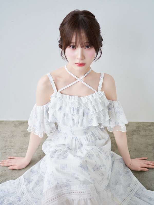 Bust Frill Openshoulder Long Onepiece 詳細画像 ドット 16