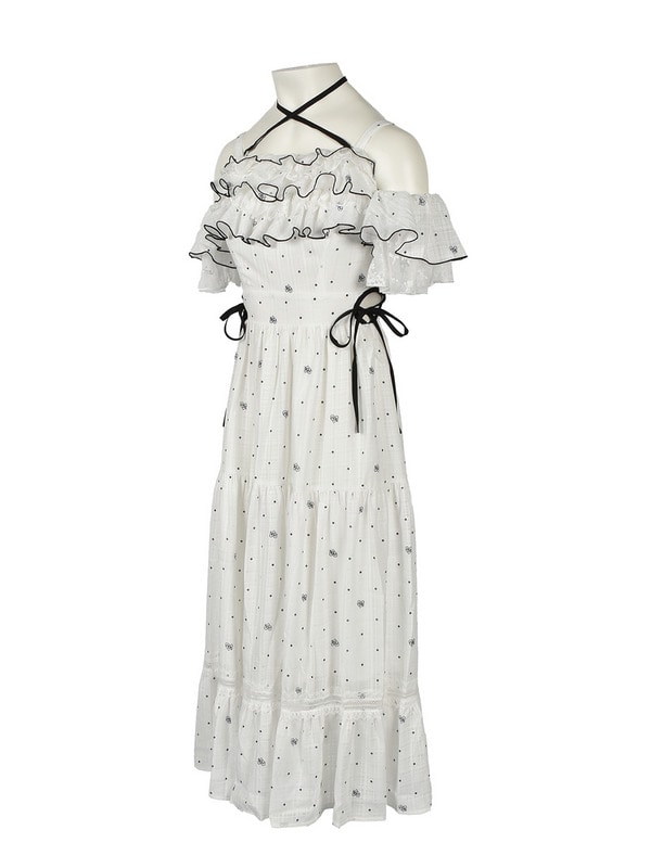 Bust Frill Openshoulder Long Onepiece 詳細画像 ドット 16