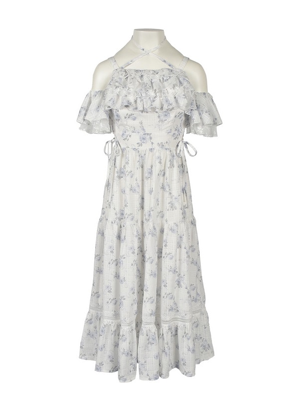 Bust Frill Openshoulder Long Onepiece 詳細画像 アイスブルー 1