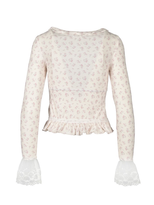 Point Lace Frill Rib Tops 詳細画像 ブラック 16