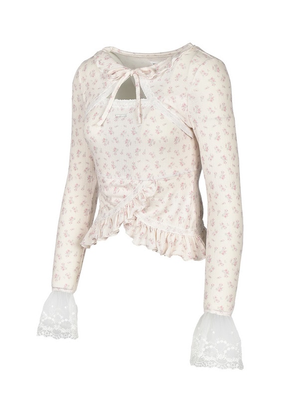 Point Lace Frill Rib Tops 詳細画像 ブラック 16
