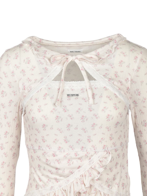 Point Lace Frill Rib Tops 詳細画像 ブラック 16