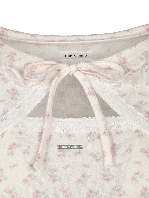 Point Lace Frill Rib Tops 詳細画像 ブラック 16