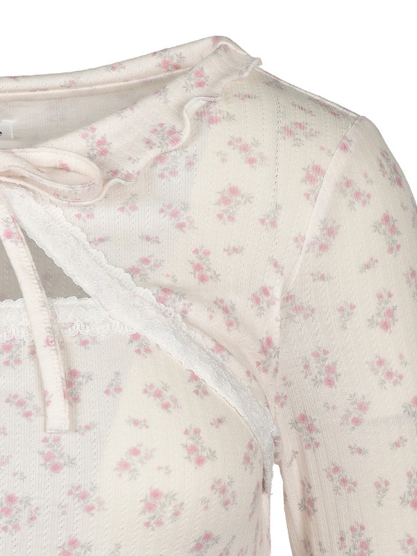 Point Lace Frill Rib Tops 詳細画像 ブラック 16