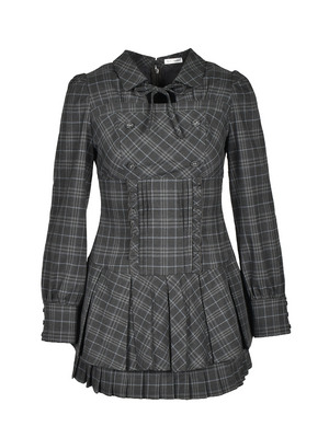Double Pleats Check Mini Onepiece