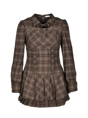 Double Pleats Check Mini Onepiece
