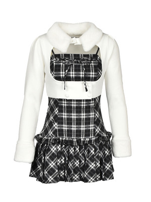 Check Pleats Cami Onepiece Fur Knit Set