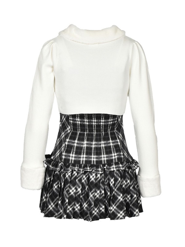 Check Pleats Cami Onepiece Fur Knit Set 詳細画像 ブラック 16