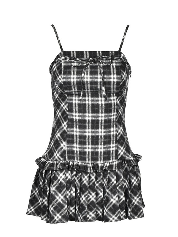 Check Pleats Cami Onepiece Fur Knit Set 詳細画像 ブラック 16