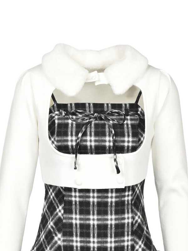 Check Pleats Cami Onepiece Fur Knit Set 詳細画像 ブラック 16