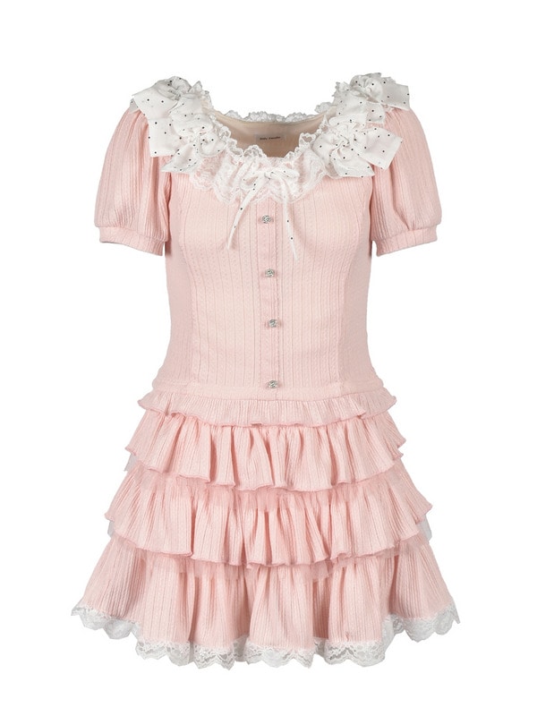 Rilly emulie リリーエミュリ ワンピース　ピンク Ribbon Tiered Mini Skirt Set｜Rilly emulie （リリーエミュリ）公式