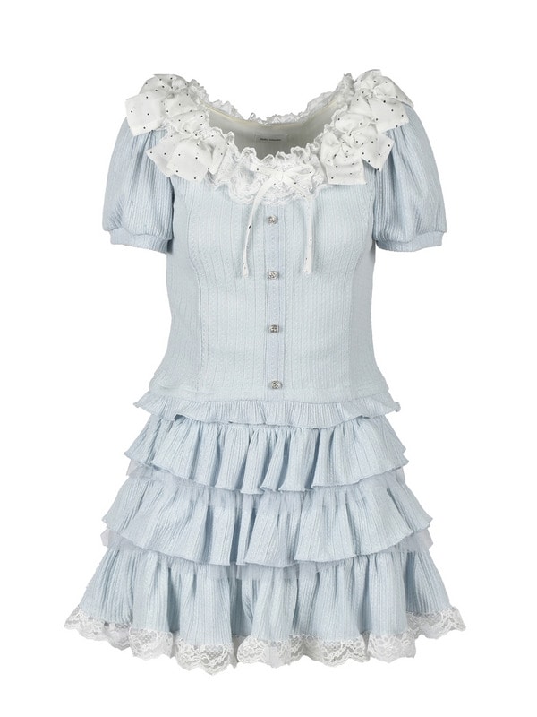 Ribbon Tiered Mini Skirt Set 詳細画像 アイスブルー 1