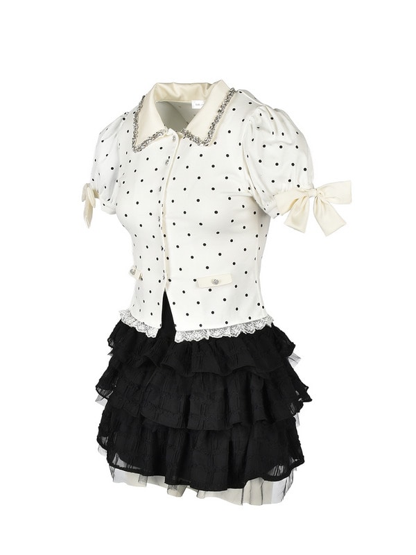 Collar Bijou Tiered Skirt Set 詳細画像 オフホワイトドット 16