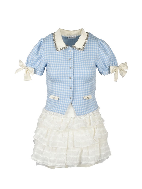 Collar Bijou Tiered Skirt Set 詳細画像 アイスブルー 1