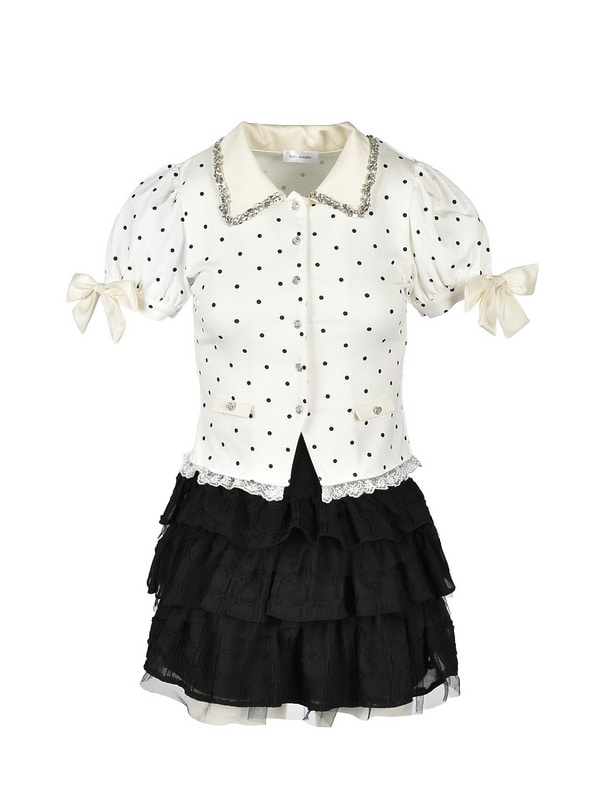Collar Bijou Tiered Skirt Set 詳細画像 オフホワイトドット 1