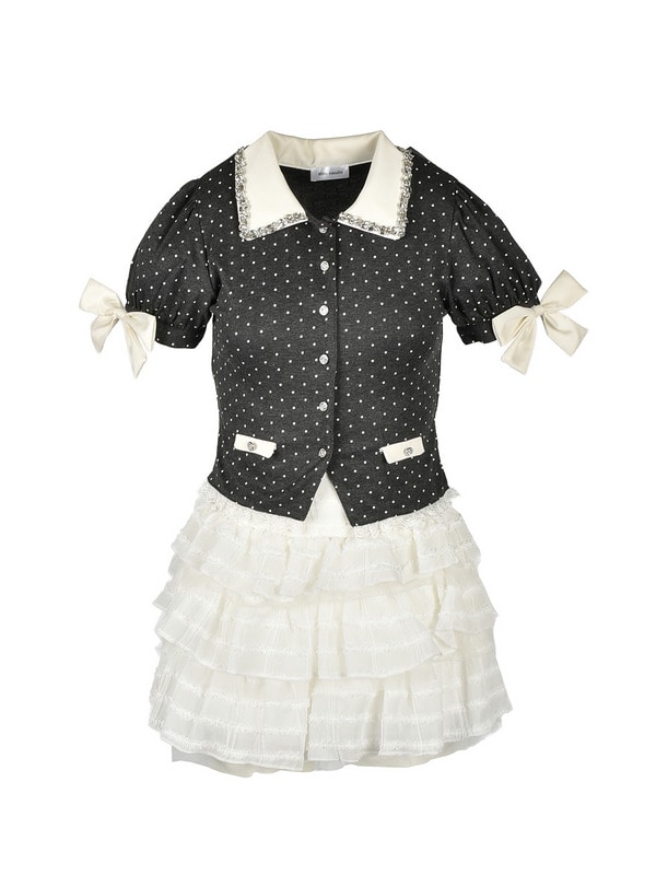 Collar Bijou Tiered Skirt Set 詳細画像 チャコールドット 1