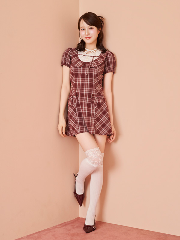 Round Collar Ribbon Mini Onepiece 詳細画像 チャコール 16