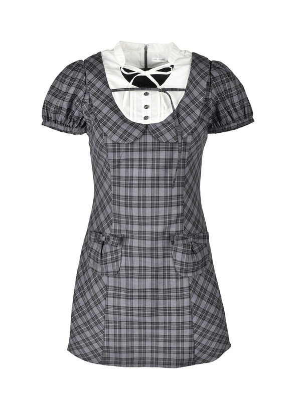 Round Collar Ribbon Mini Onepiece 詳細画像 チャコール 1