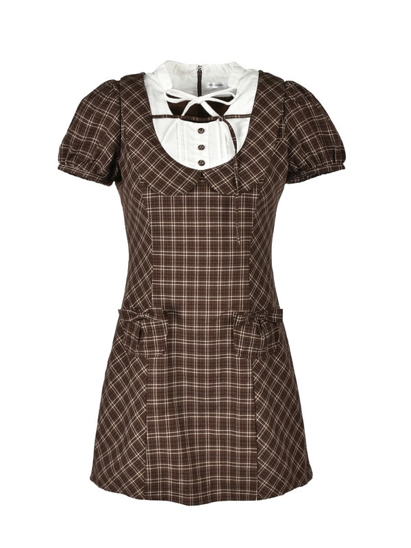 Round Collar Ribbon Mini Onepiece 詳細画像 ブラウン 1