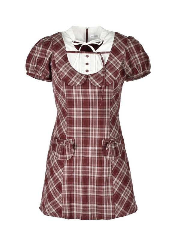 Round Collar Ribbon Mini Onepiece 詳細画像 ワイン 1