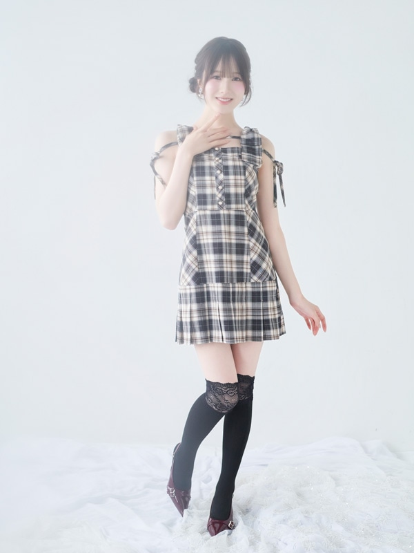 Shoulder Ribbon Check Cami Onepiece 詳細画像 ベージュ 16