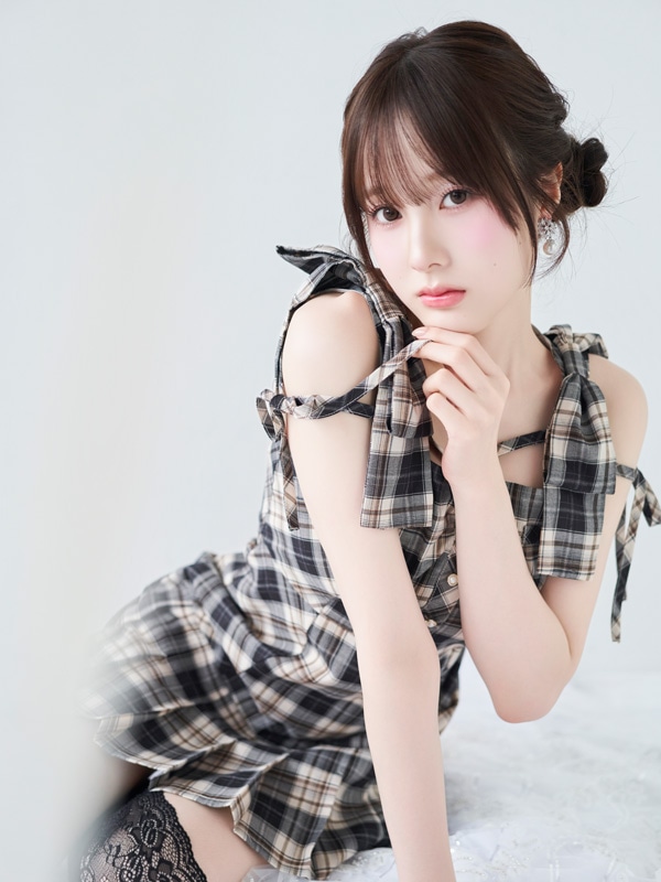 Shoulder Ribbon Check Cami Onepiece 詳細画像 ベージュ 16