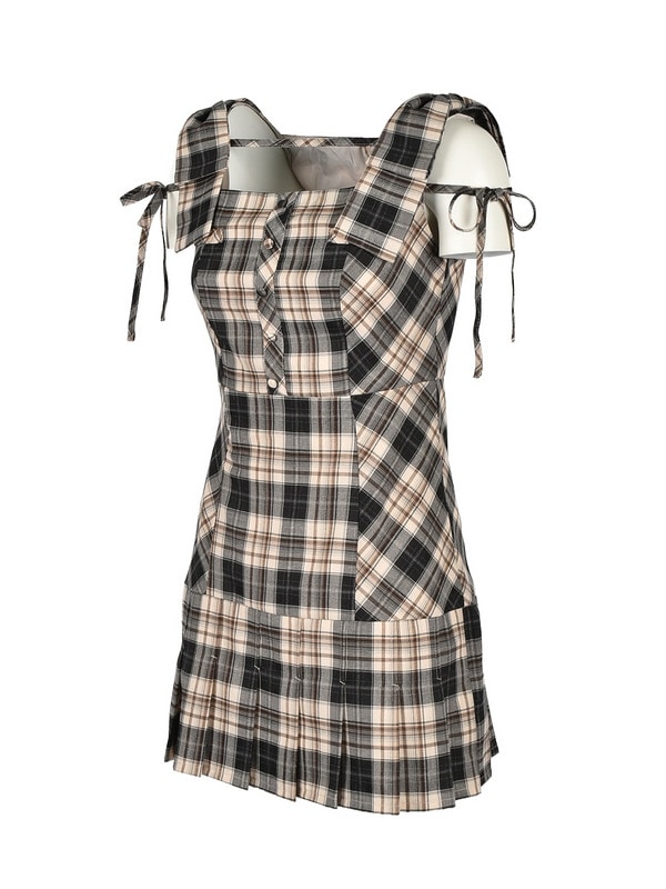 Shoulder Ribbon Check Cami Onepiece 詳細画像 ベージュ 16