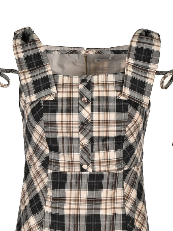 Shoulder Ribbon Check Cami Onepiece 詳細画像 ベージュ 16