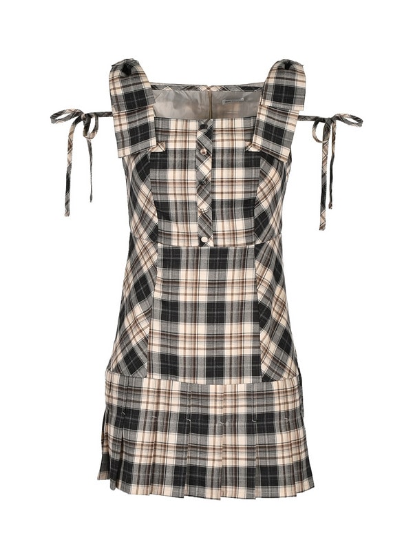 Shoulder Ribbon Check Cami Onepiece 詳細画像 ベージュ 1