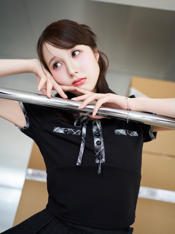 Point Ribbon Collar Rib Tops 詳細画像 オフホワイト 16