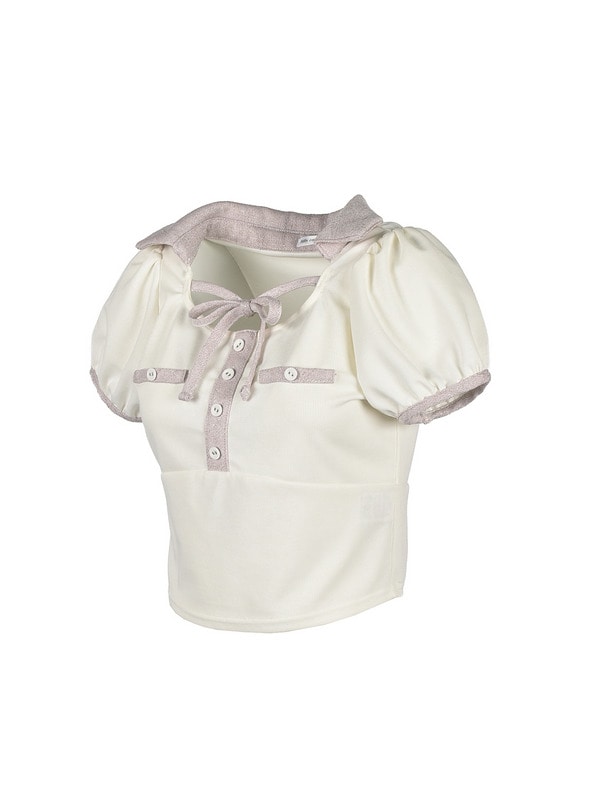 Point Ribbon Collar Rib Tops 詳細画像 オフホワイト 16