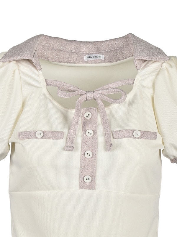 Point Ribbon Collar Rib Tops 詳細画像 オフホワイト 16
