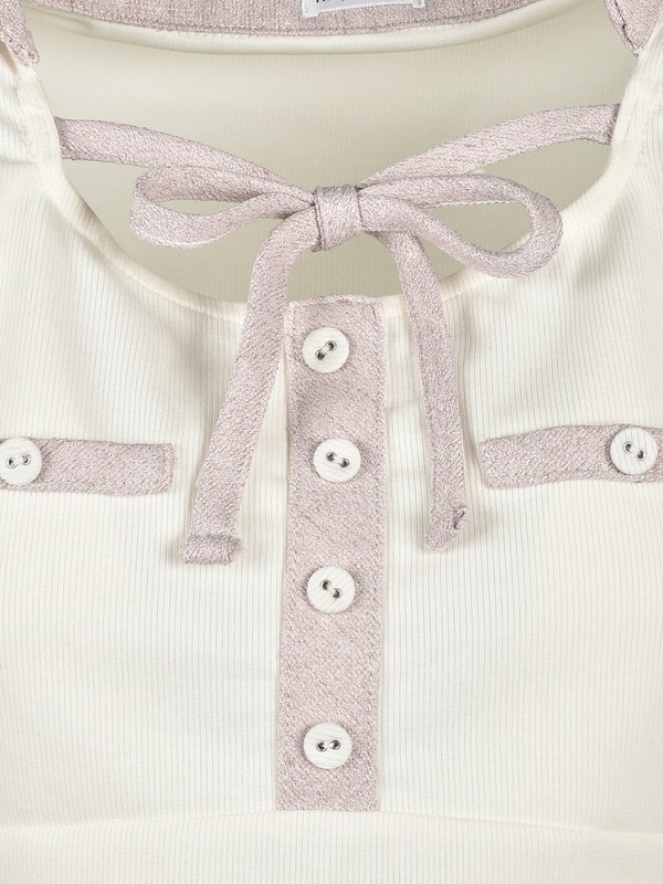 Point Ribbon Collar Rib Tops 詳細画像 オフホワイト 16