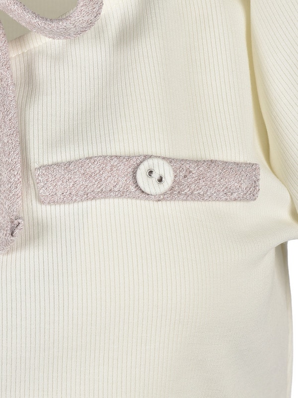 Point Ribbon Collar Rib Tops 詳細画像 オフホワイト 16