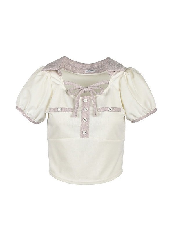 Point Ribbon Collar Rib Tops 詳細画像 オフホワイト 1