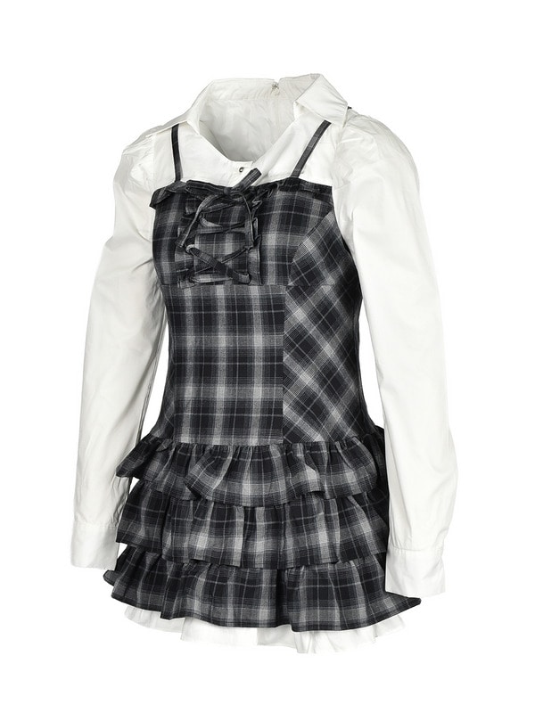 Front Laceup Ribbon Tiered Onepiece  詳細画像 ドット 16