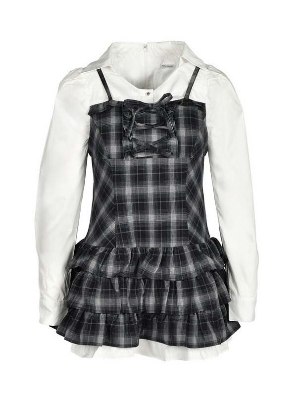 Front Laceup Ribbon Tiered Onepiece  詳細画像 チェック 1
