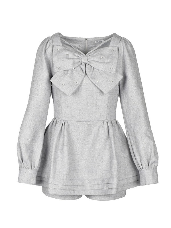 Ribbon Bijou Tweed Rompers 詳細画像 アイスブルー 1