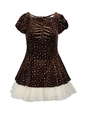 Flower Velvet Peplum Tulle Set